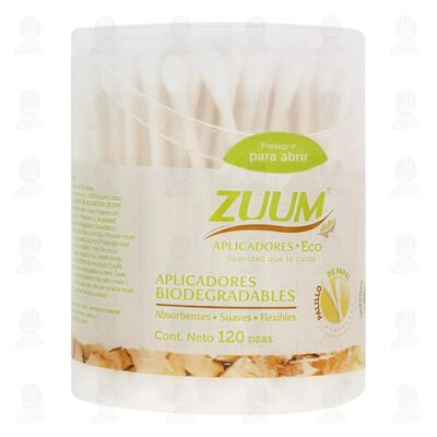 Zuum Aplicadores Eco Friendly 120 Pzas Bote Biodegradable