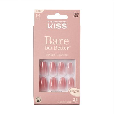 Kiss U&ntilde;as Postizas Bare But Better Nude M 28  Con Pegamento