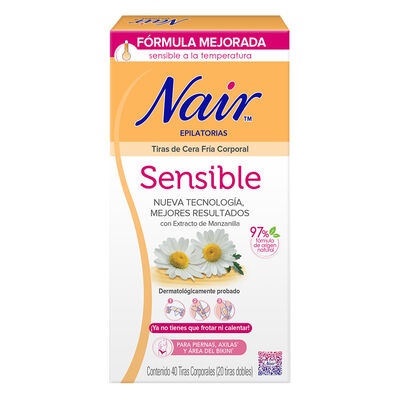 Nair Tiras De Cera Fr&iacute;a Corporales Para Piel Sensible Con Extracto De Manzanilla