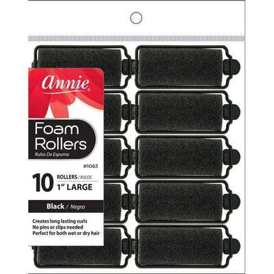 Annie Foam Rollers Rizos 10  Negro Grande 1 Pulg